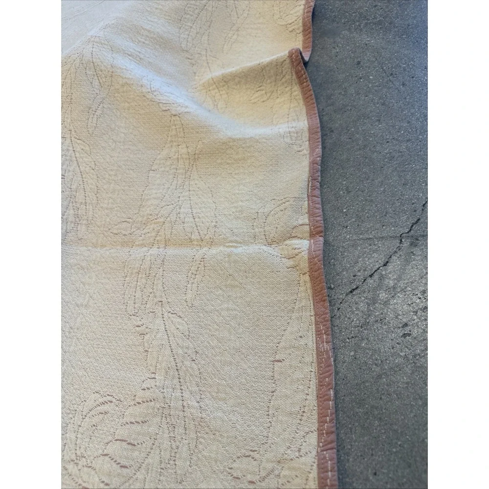 Bates Bedspread Flat Pink/Brown Sz 94x68' Heavy Cotton Floral Print Vintage